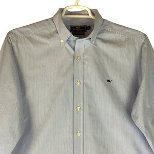 Vineyard Vines Slim Fit Whale Shirt Large Blue White Stripe Cotton Button Down
